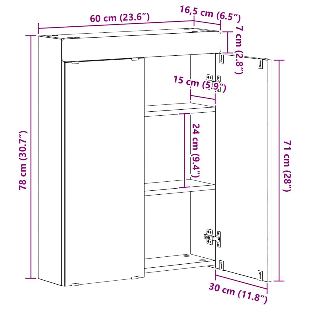 Kopalniška ogledalna omara TULUM Siva Sonoma 60 x 16,5 x 78 cm - slika 13