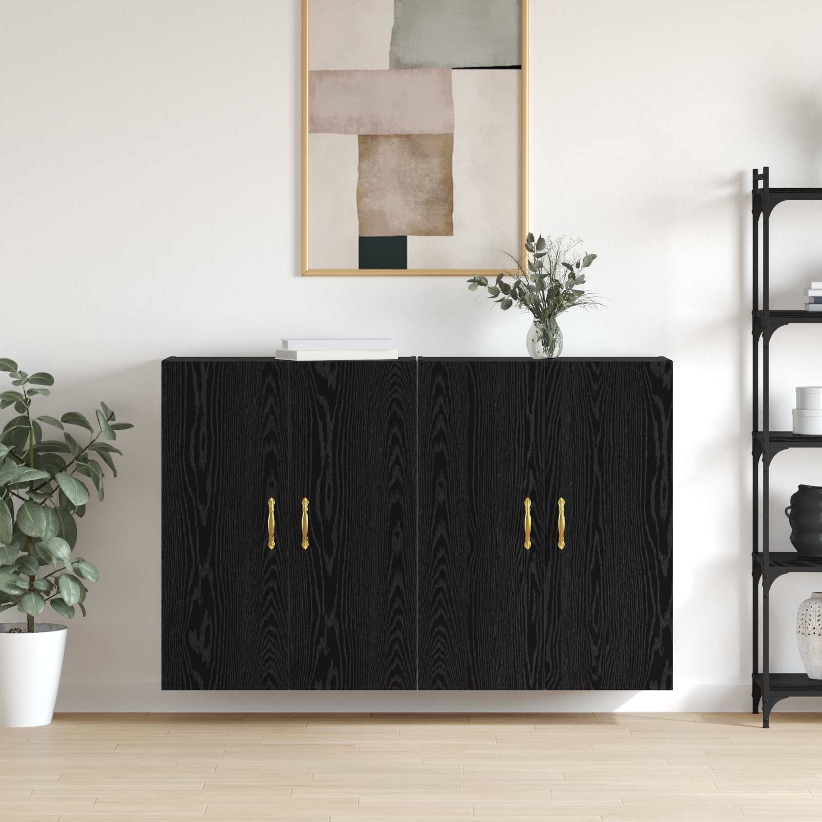 vidaXL Dulap montat pe perete 2 pcs Stejar Negru 69,5 x 34 x 90 cm