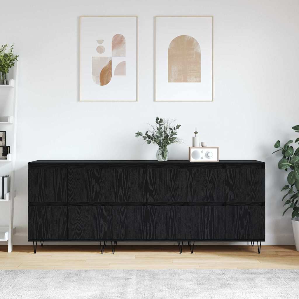 vidaXL Bufeturi 3 pcs Stejar negru 180 x 35 x 70 cm Lemn compozit