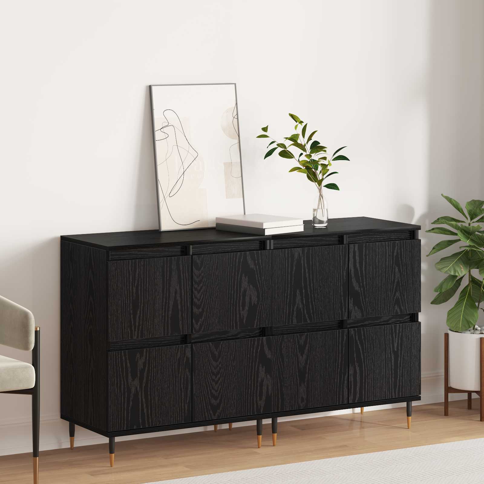 vidaXL Dulap de depozitare 2 pcs Stejar Negru 60 x 35 x 70 cm