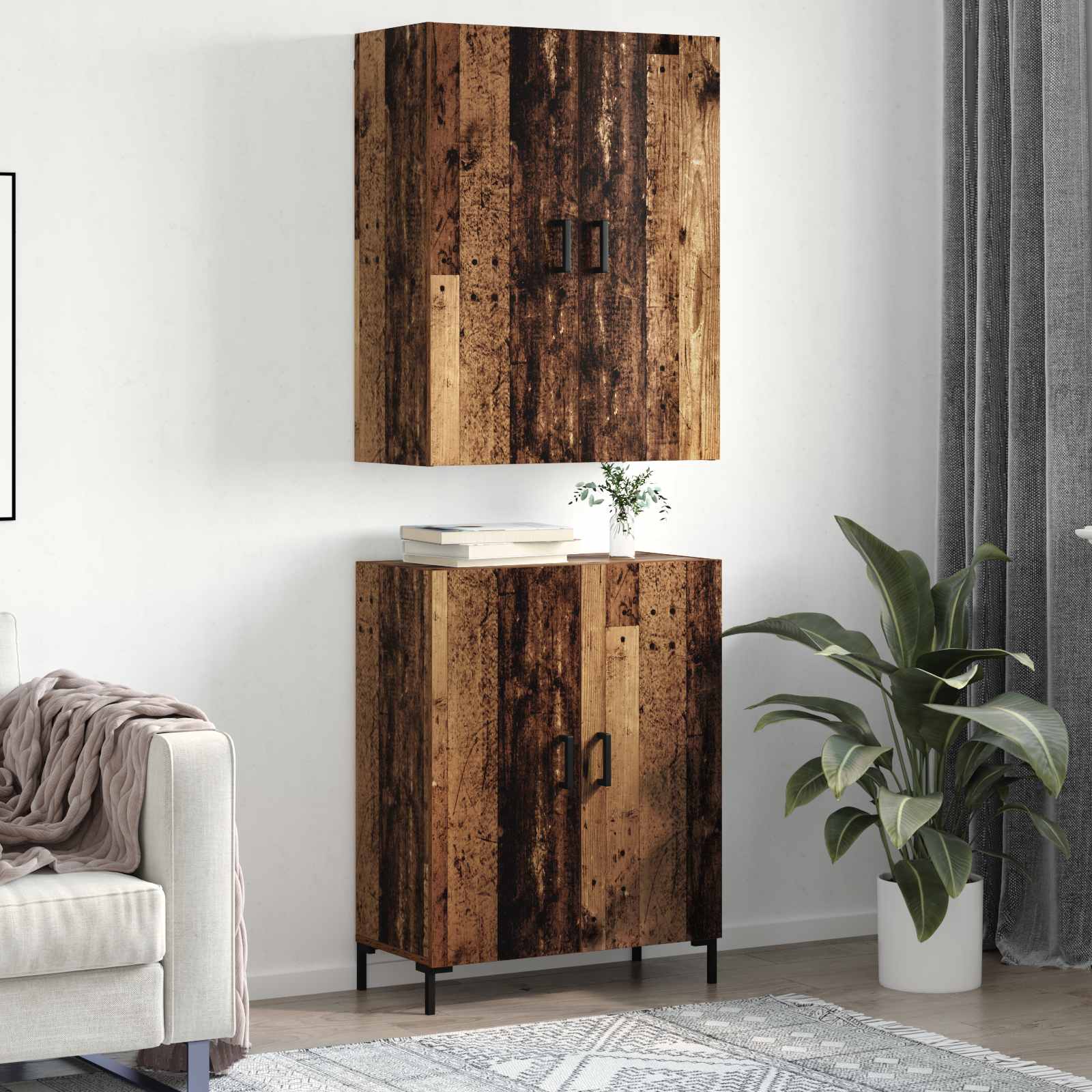 Vysoký bufet Staré dřevo 69,5 x 34 x 180 cm kompozitní dřevo - obrázek 4