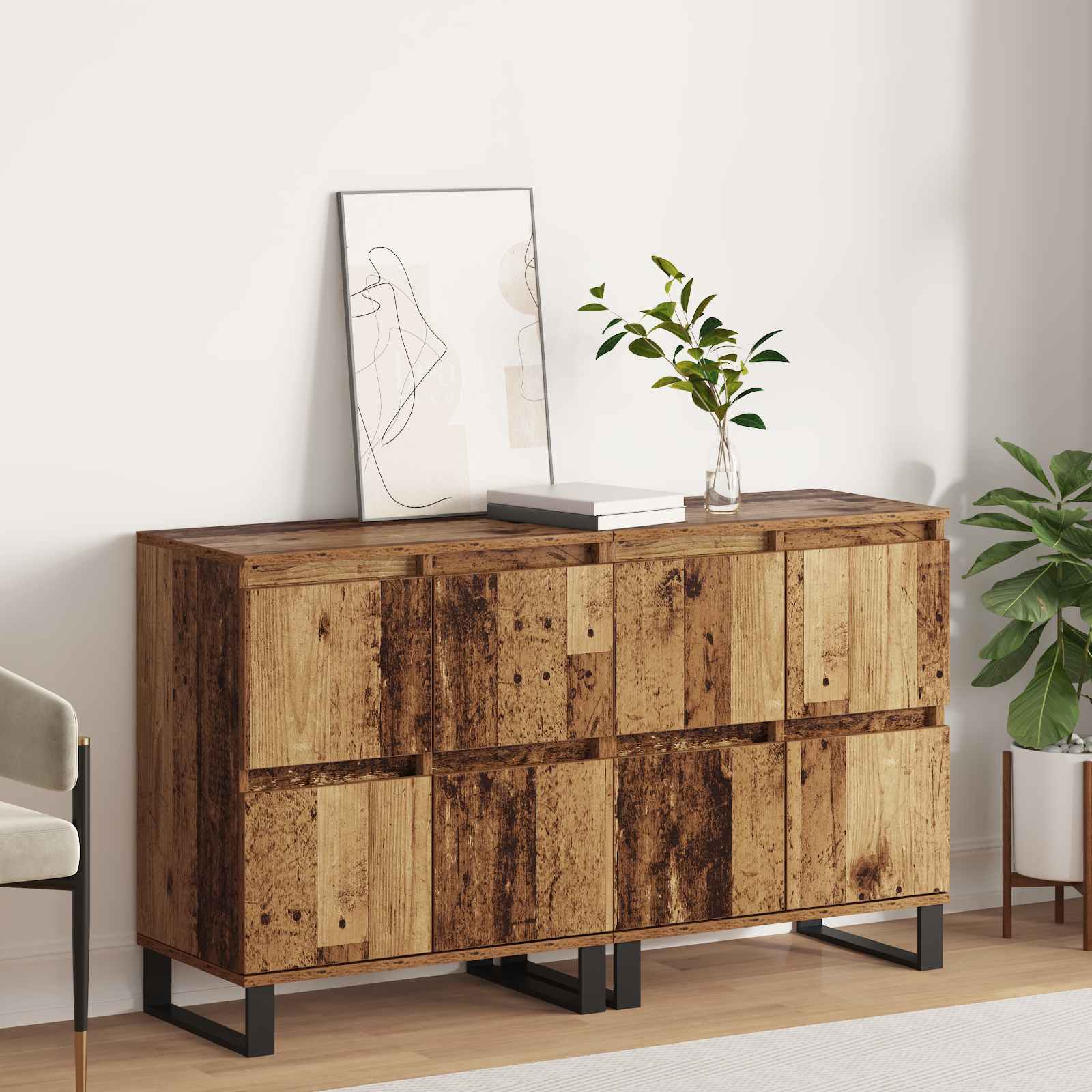 Servírovací skříň 2 pcs Staré dřevo 60 x 35 x 70 cm
