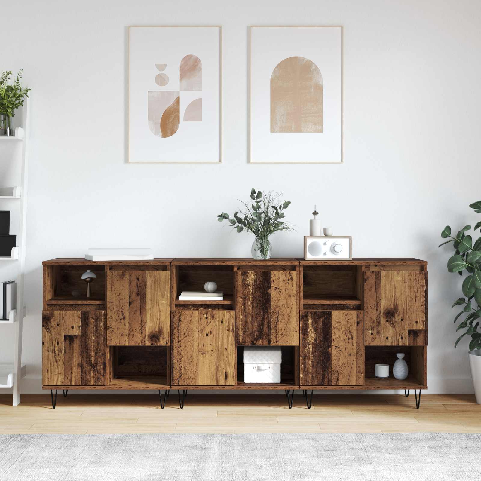 Servírovací skříň 3 pcs Staré dřevo 60 x 35 x 70 cm