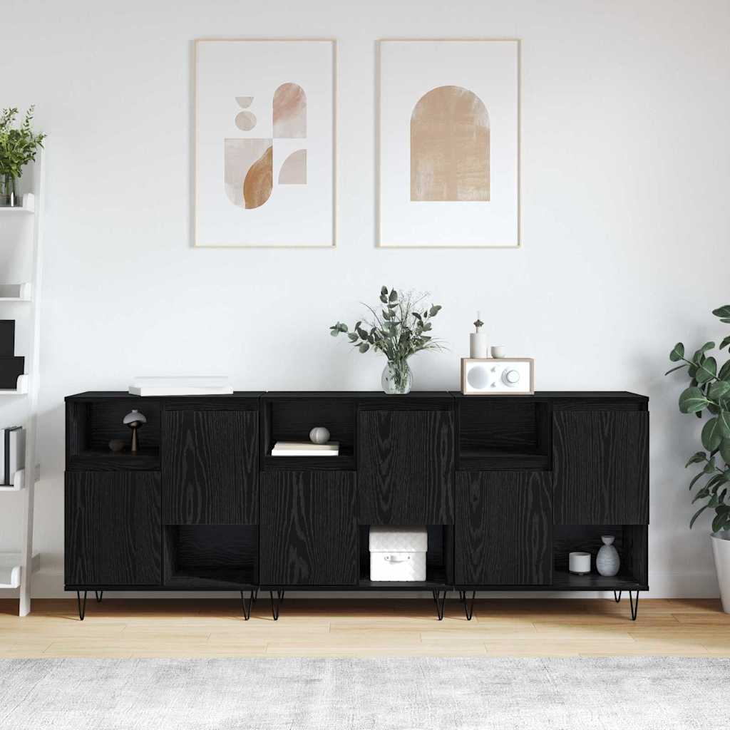 vidaXL Bufeturi 3 pcs Stejar negru 180 x 35 x 70 cm Lemn compozit