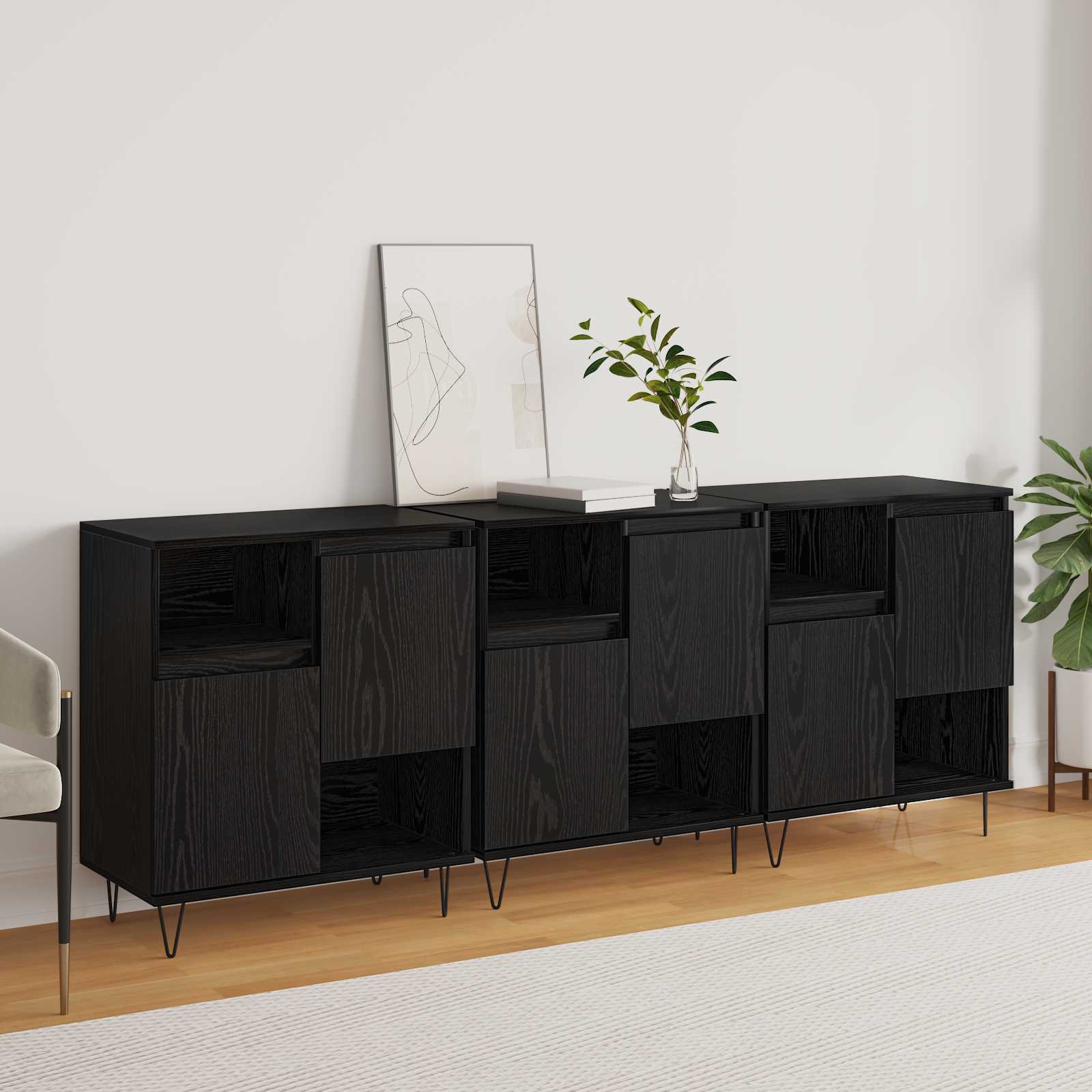Servírovací skříň 3 pcs Černý dub 60 x 35 x 70 cm - obrázek 4