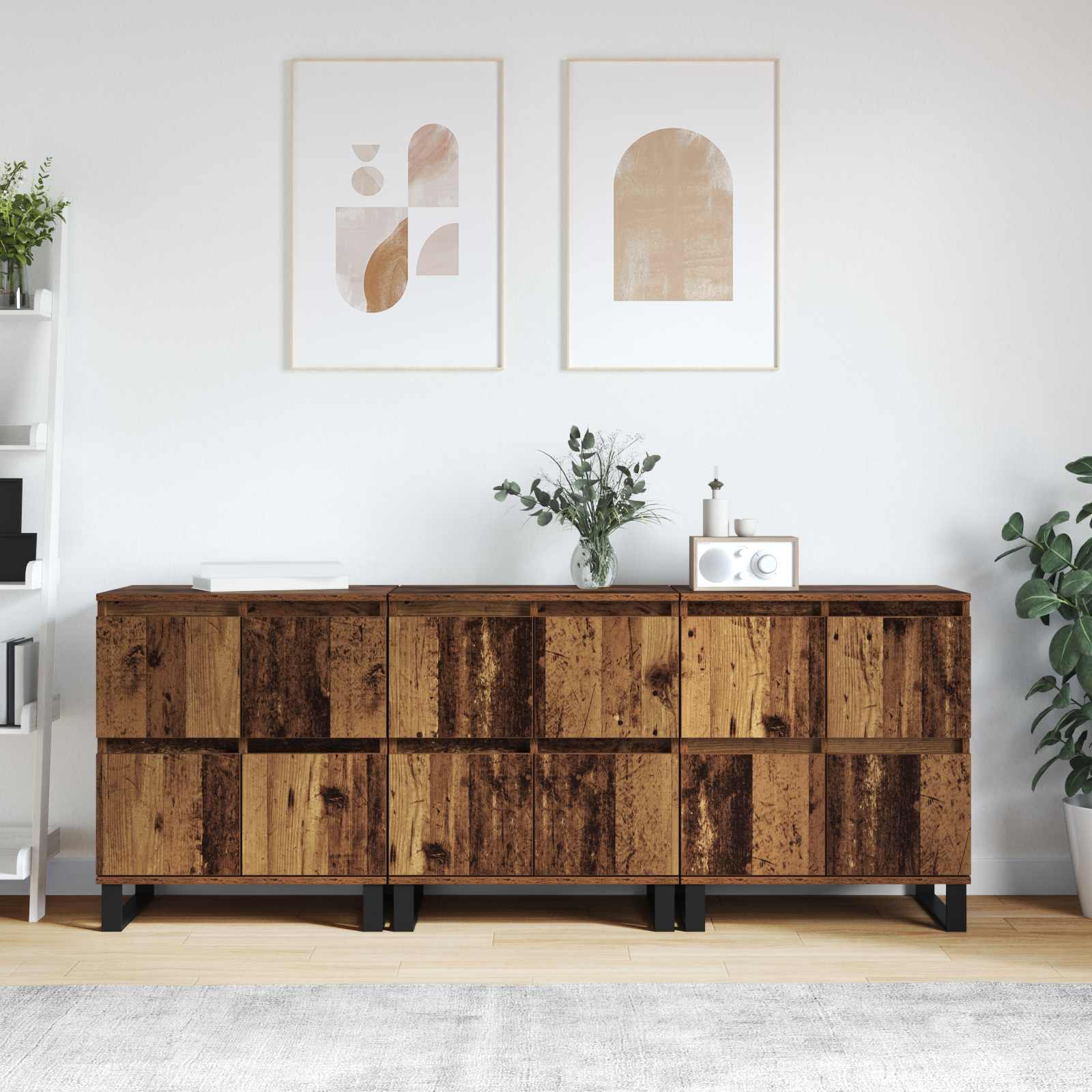 Servírovací skříň 3 pcs Staré dřevo 60 x 35 x 70 cm