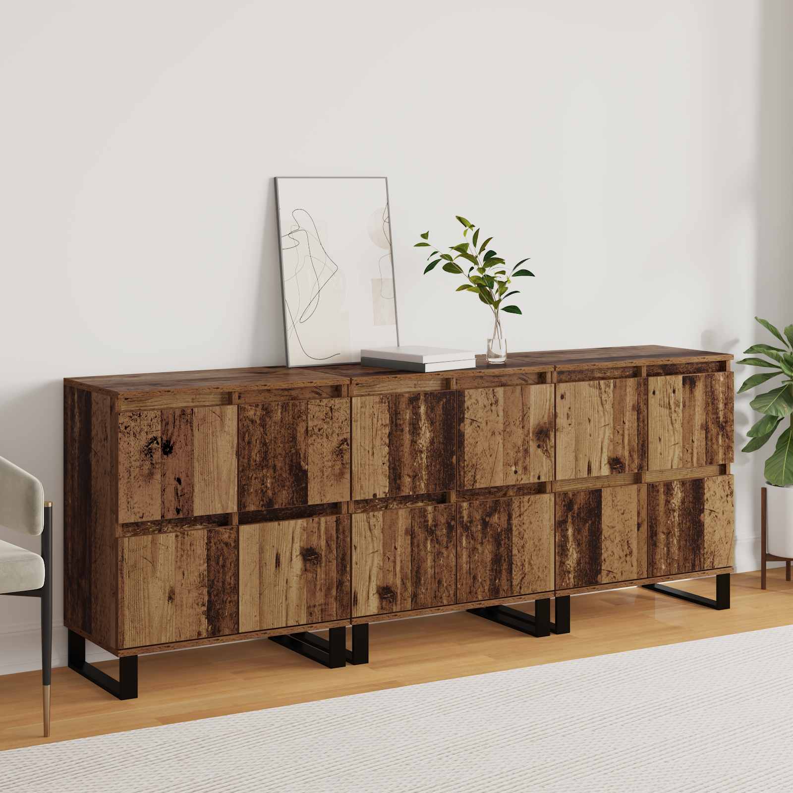 Servírovací skříň 3 pcs Staré dřevo 60 x 35 x 70 cm - obrázek 4