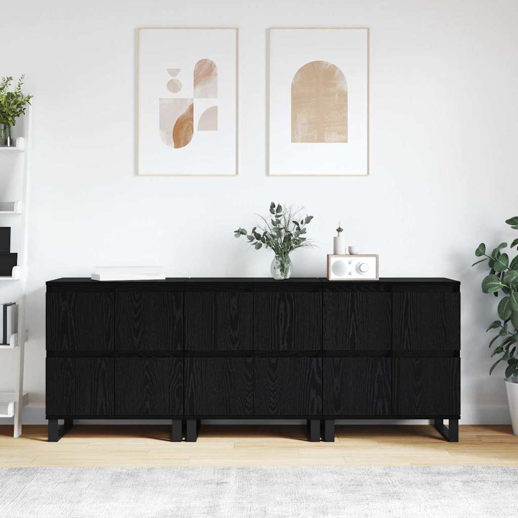 vidaXL Bufeturi 3 pcs Stejar negru 180 x 35 x 70 cm Lemn compozit