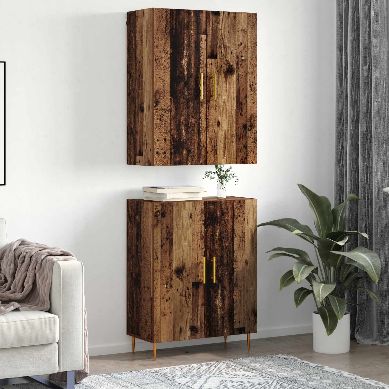 Vysoký bufet Staré dřevo 69,5 x 34 x 180 cm kompozitní dřevo - obrázek 4