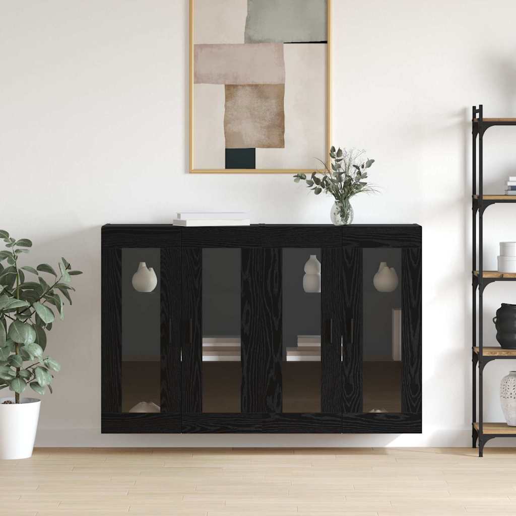 vidaXL Wandmontierte Schränke 2 pcs Schwarze Eiche 69.5 x 34 x 90 cm