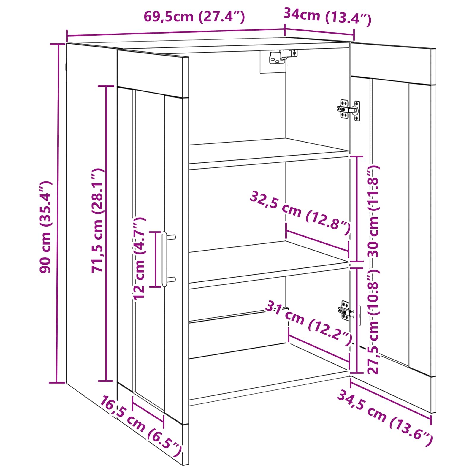 Nástěnné skříňky 2 pcs Staré dřevo 69,5 x 34 x 90 cm - obrázek 13