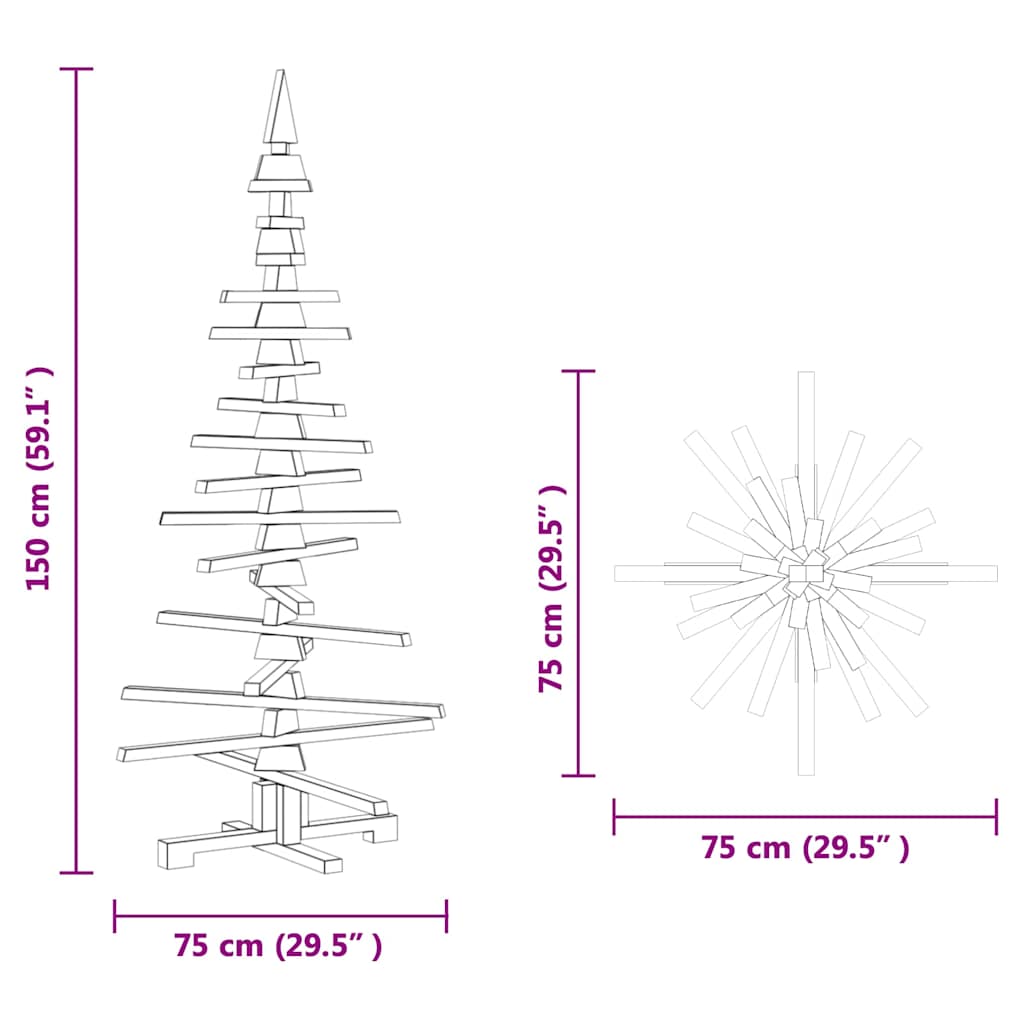 wooden Christmas wood brown 150 cm pine solid wood