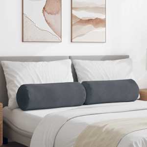 Blazine 2 pcs Temno siva Ø 25 x 70 cm Žametna tkanina