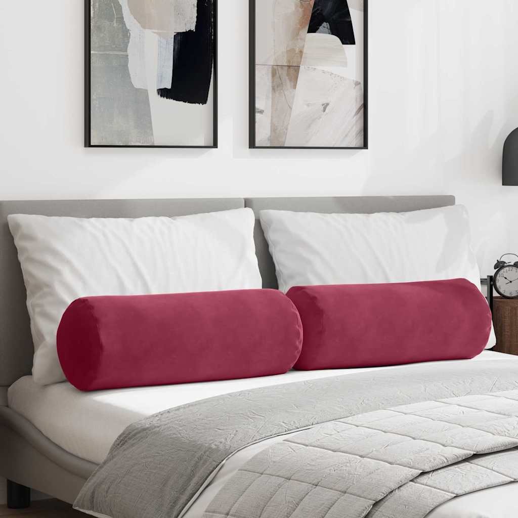 Casă & grădină - Perne Bolster 2 pcs Roșu Vin Ø 25 x 70 cm Țesătură din corduroy