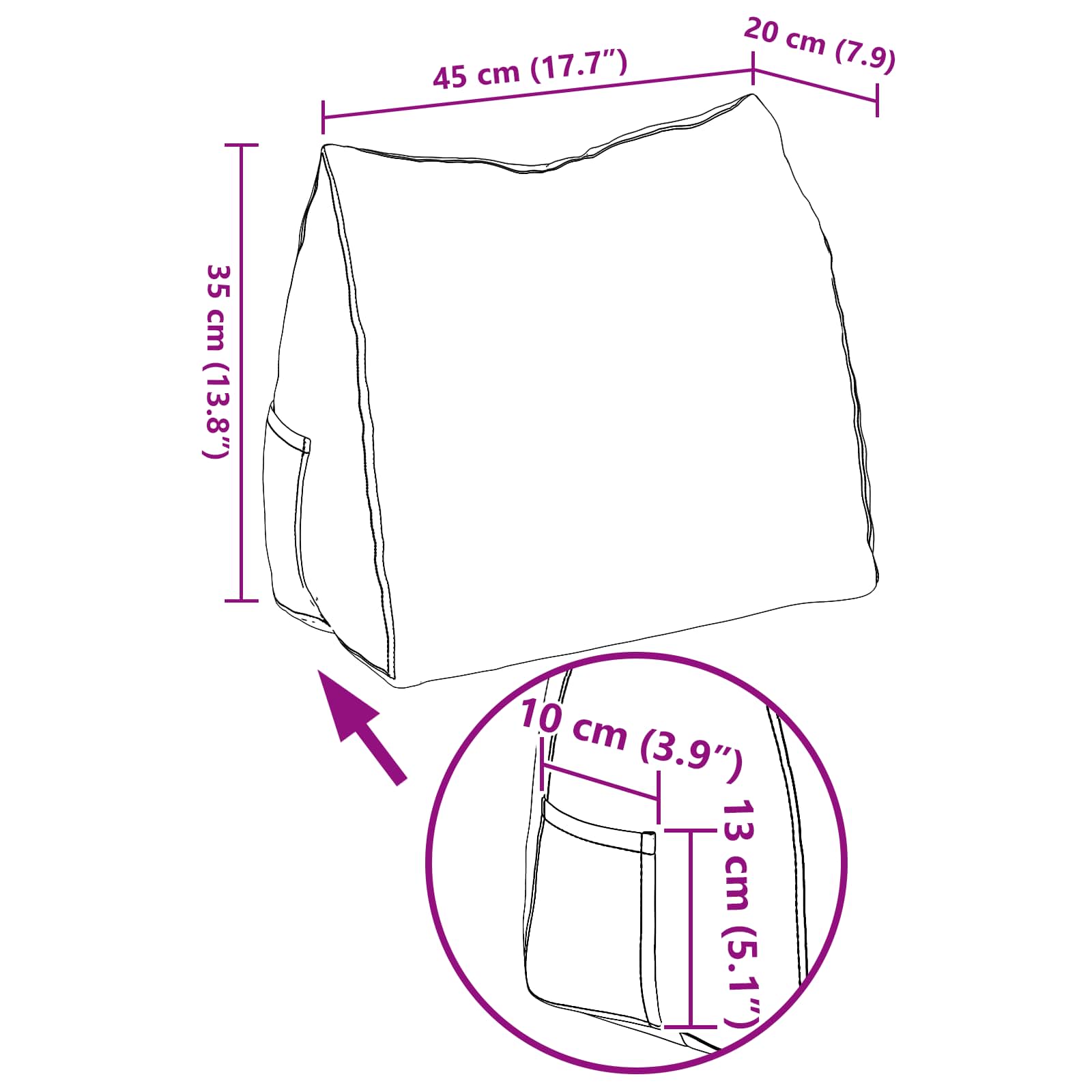 Back cushion cream 45 X 20 X 35 cm corduroy fabric