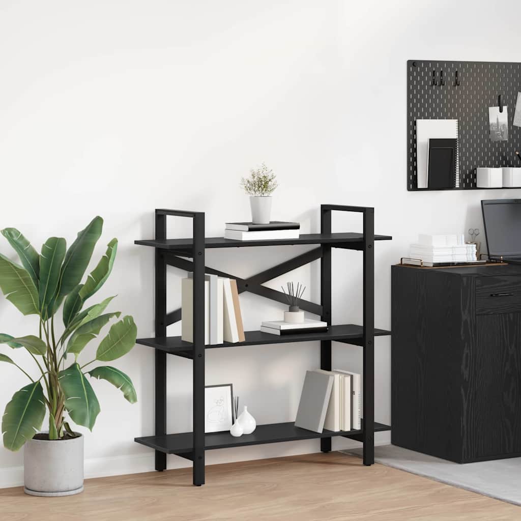 vidaXL Raft pentru cărți Stejar Negru 100 x 33,5 x 102 cm