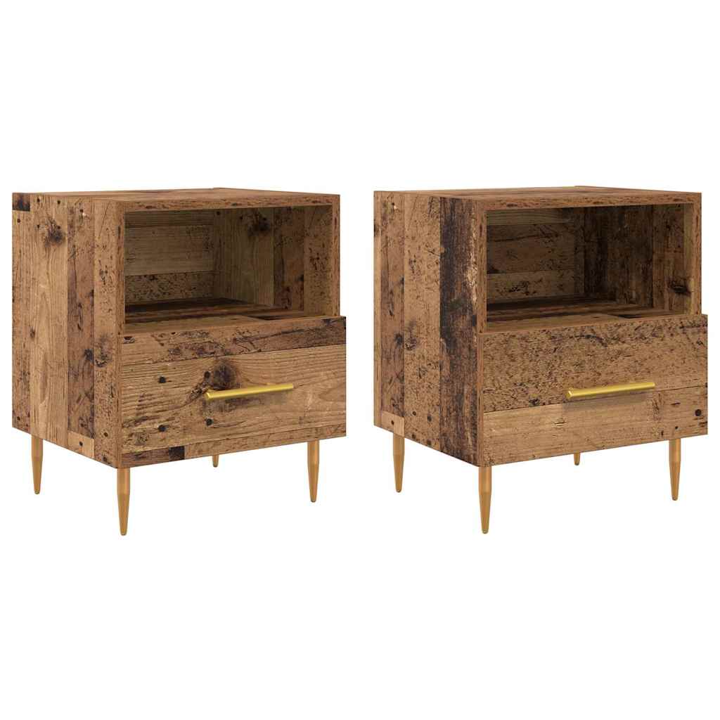 Нощно шкафче с чекмедже 2 pcs Старо дърво 40 x 35 x 47.5 см - Image 2