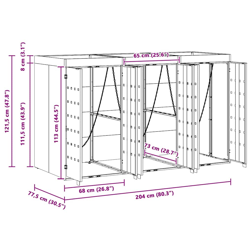 Wheelie Bin Storage for 3 Bins Anthracite 204 x 77,5 x 121,5 cm 3394744