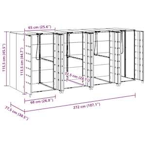 Úložný box na 3 popelnice Antracit 340 x 77,5 x 115,5 cm Ocel - obrázek 12