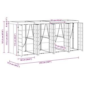 Úložný box na 3 popelnice Antracit 340 x 77,5 x 115,5 cm Ocel - obrázek 12
