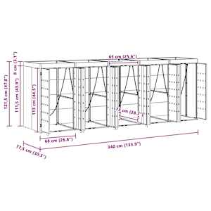 Úložný box na 3 popelnice Antracit 340 x 77,5 x 115,5 cm Ocel - obrázek 12
