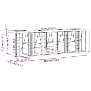 Úložný box na 3 popelnice Antracit 340 x 77,5 x 115,5 cm Ocel - obrázek 12