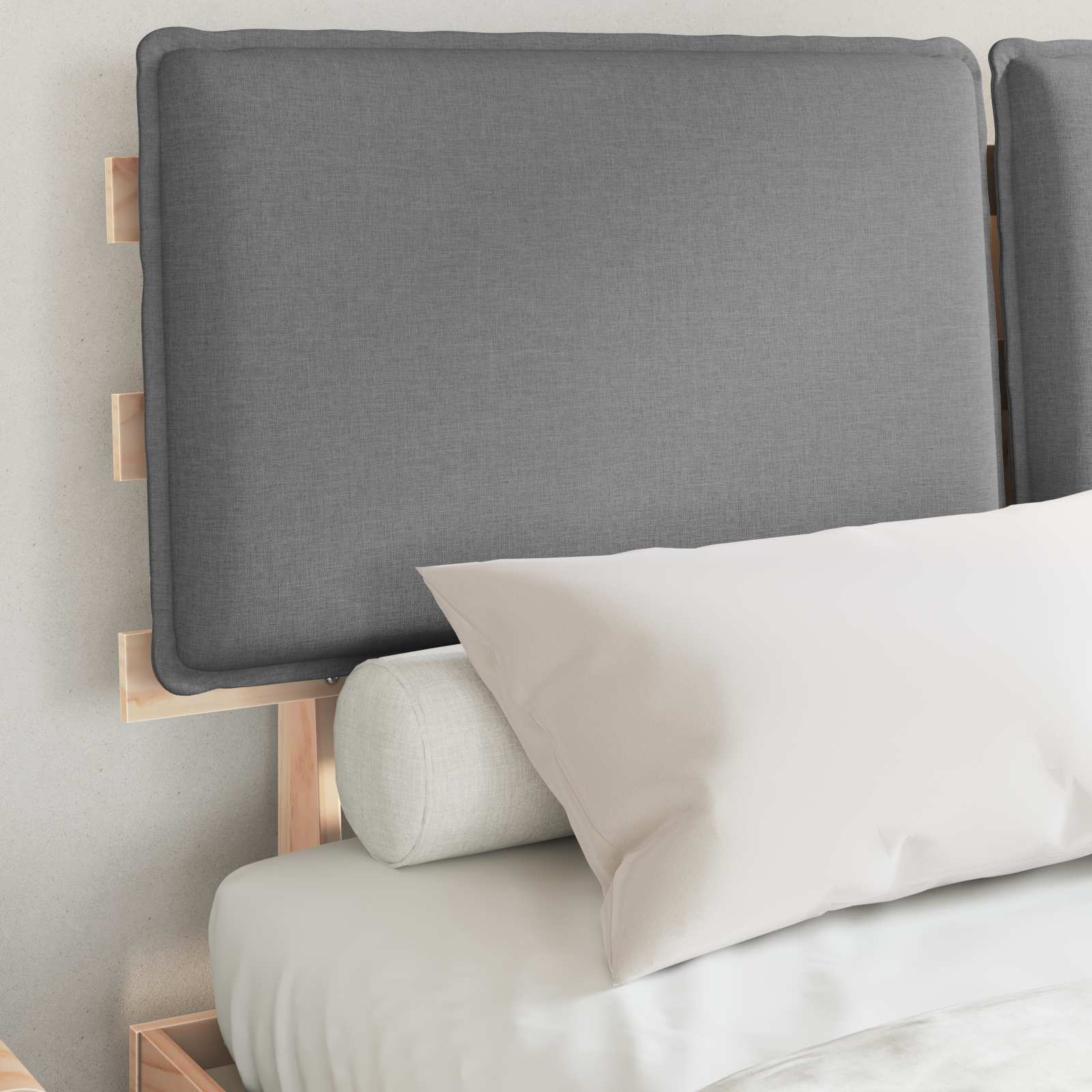 Voodiraam Pehme Peatoega peaga Helehall 160 x 200 cm Tahke mänd 3 Kõik vajalik sinu aeda ja koju! Voodiraam Pehme Peatoega peaga Helehall 160 x 200 cm Tahke mänd - Image 3