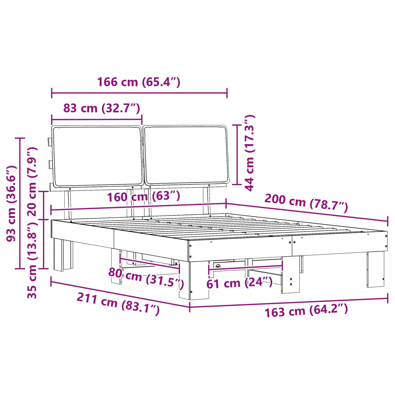 Voodiraam Pehme Peatoega peaga Must 160 x 200 cm Tahke mänd 11 Kõik vajalik sinu aeda ja koju! Voodiraam Pehme Peatoega peaga Must 160 x 200 cm Tahke mänd - Image 11