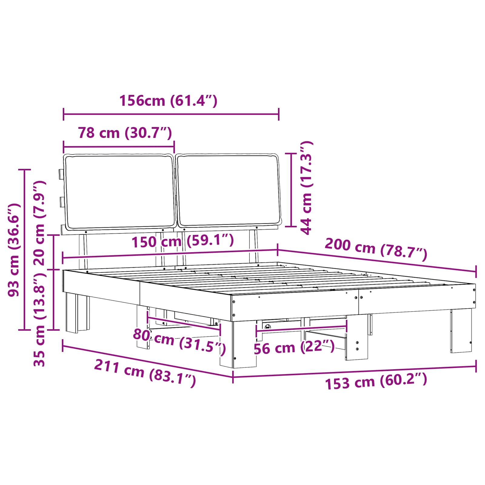 Voodiraam Pehme Peatoega peaga Tumehall 150 x 200 cm Tahke mänd 11 Kõik vajalik sinu aeda ja koju! Voodiraam Pehme Peatoega peaga Tumehall 150 x 200 cm Tahke mänd - Image 11