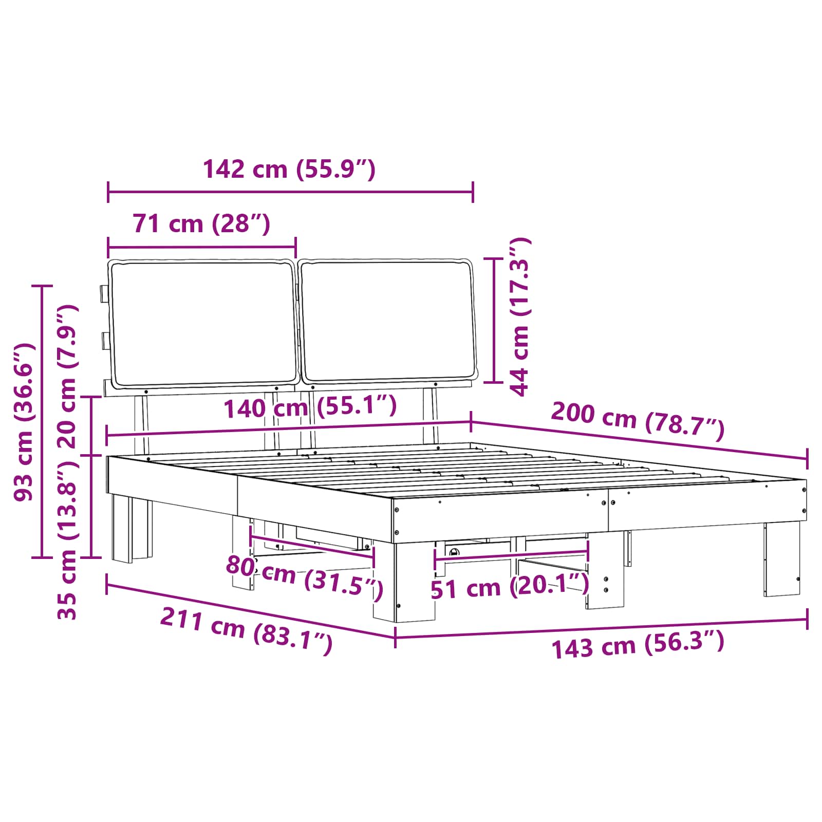 Voodiraam Pehme Peatoega Pruunikashall 140 x 200 cm Tahke mänd 11 Kõik vajalik sinu aeda ja koju! Voodiraam Pehme Peatoega Pruunikashall 140 x 200 cm Tahke mänd - Image 11