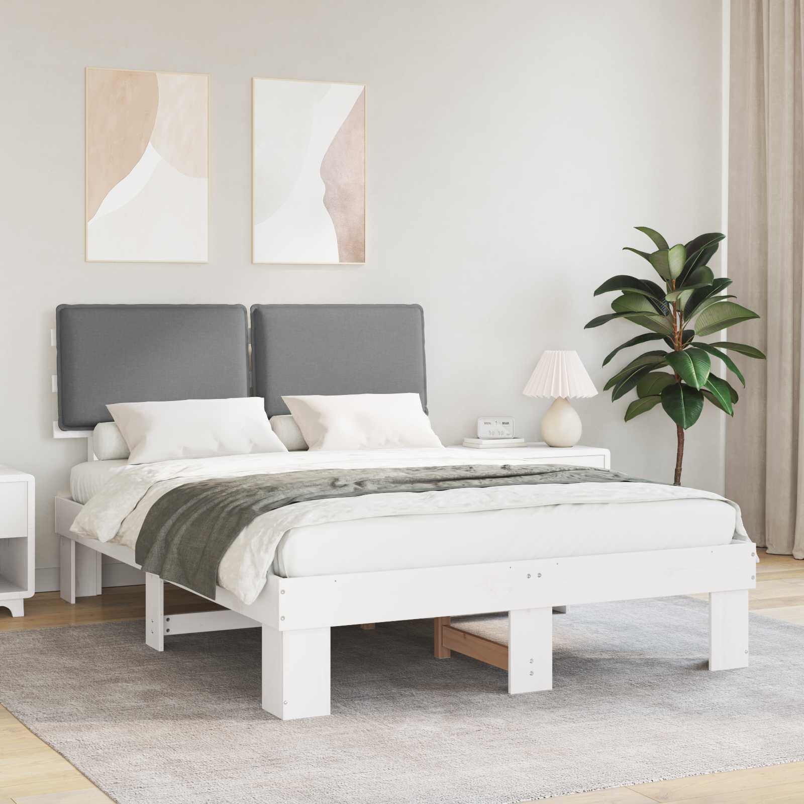 vidaXL Cadru de pat cu tăblie tapițată Gri deschis 140 x 200 cm