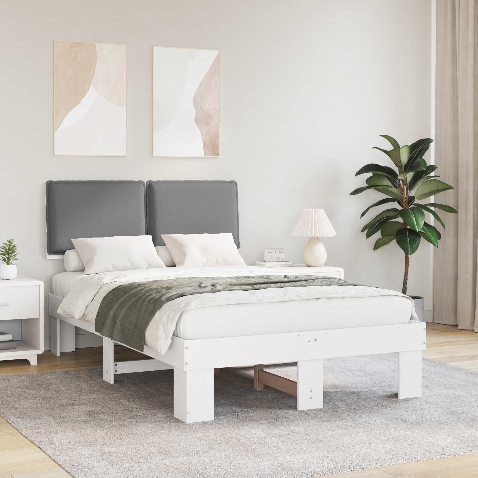 Voodiraam Pehme Peatoega peaga Helehall 120 x 200 cm Tahke mänd