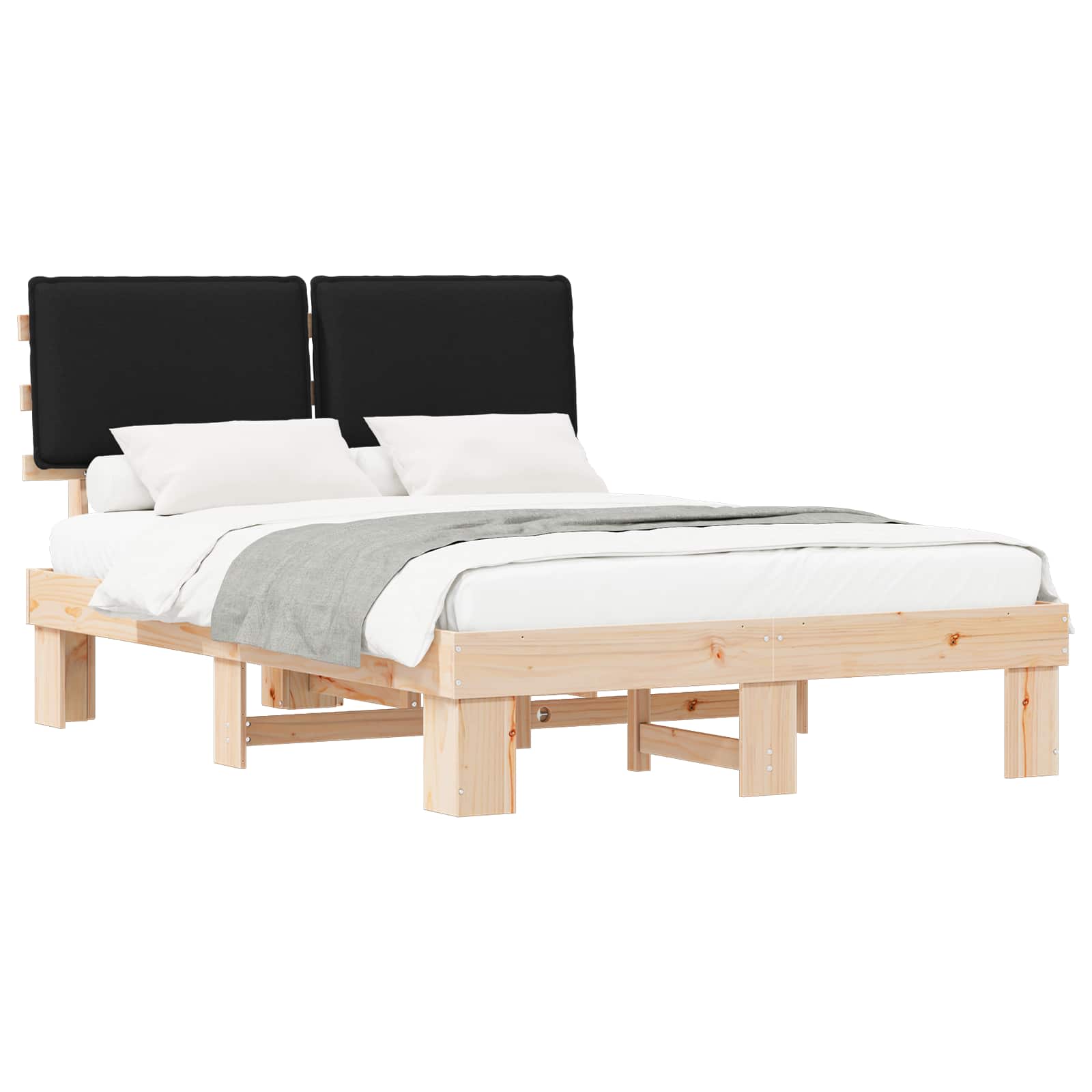 vidaXL Bedframe met Gevoerd Hoofdgedeelte Zwart 140 x 190 cm, foto 3