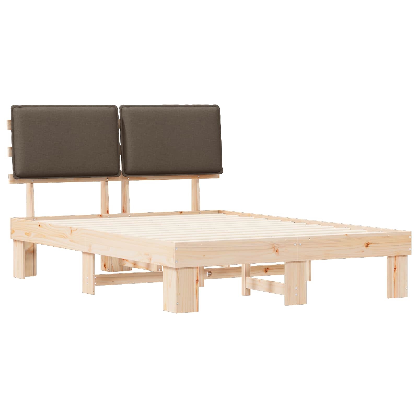 Voodiraam Pehme Peatoega Pruunikashall 135 x 190 cm Tahke mänd 4 Kõik vajalik sinu aeda ja koju! Voodiraam Pehme Peatoega Pruunikashall 135 x 190 cm Tahke mänd - Image 4