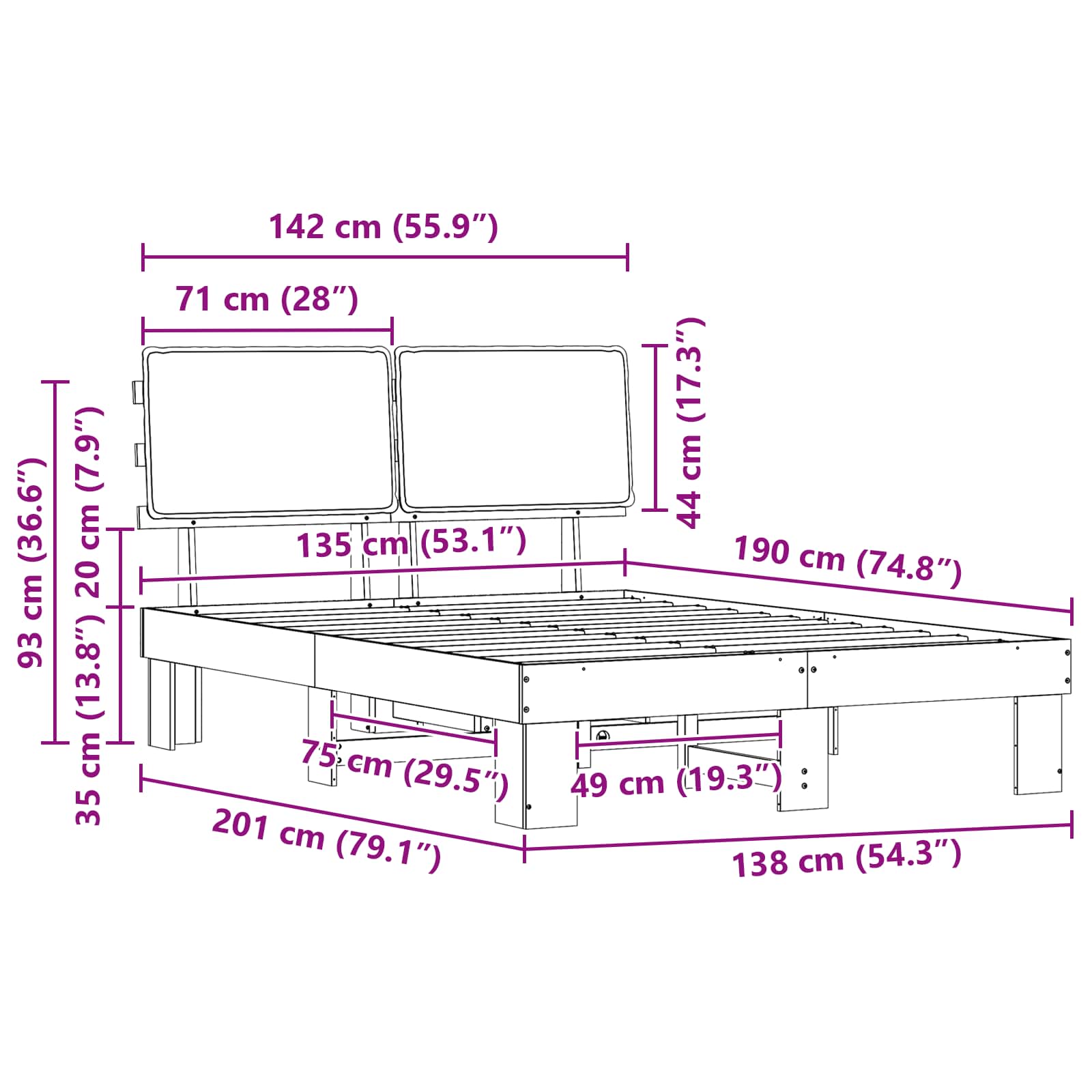 Voodiraam Pehme Peatoega Pruunikashall 135 x 190 cm Tahke mänd 11 Kõik vajalik sinu aeda ja koju! Voodiraam Pehme Peatoega Pruunikashall 135 x 190 cm Tahke mänd - Image 11