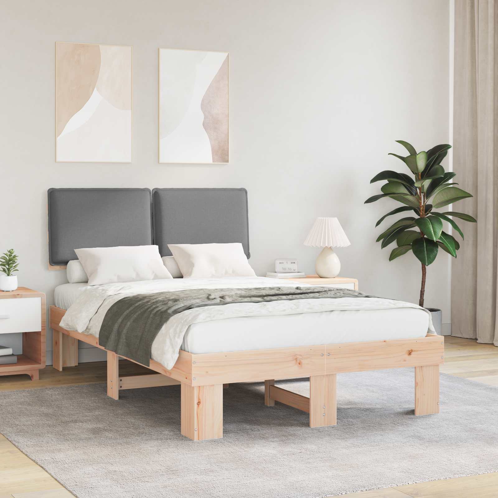 Mobilă și Mobilier - Cadru de pat cu tăblie tapițată Gri deschis 120 x 190 cm