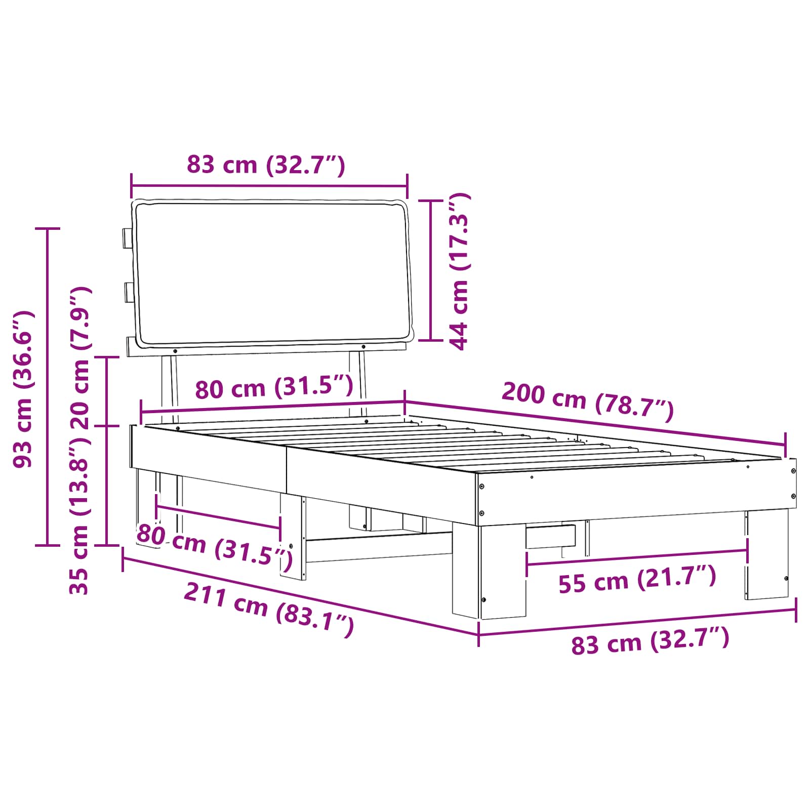 Voodiraam Pehme Peatoega Pruunikashall 80 x 200 cm Tahke mänd 11 Kõik vajalik sinu aeda ja koju! Voodiraam Pehme Peatoega Pruunikashall 80 x 200 cm Tahke mänd - Image 11