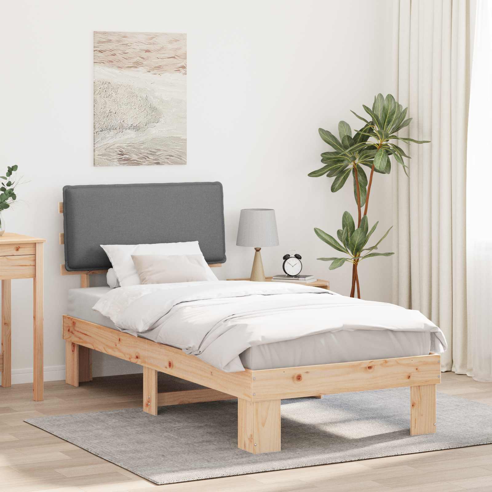 vidaXL Cadru de pat cu tăblie tapițată Gri deschis 90 x 190 cm