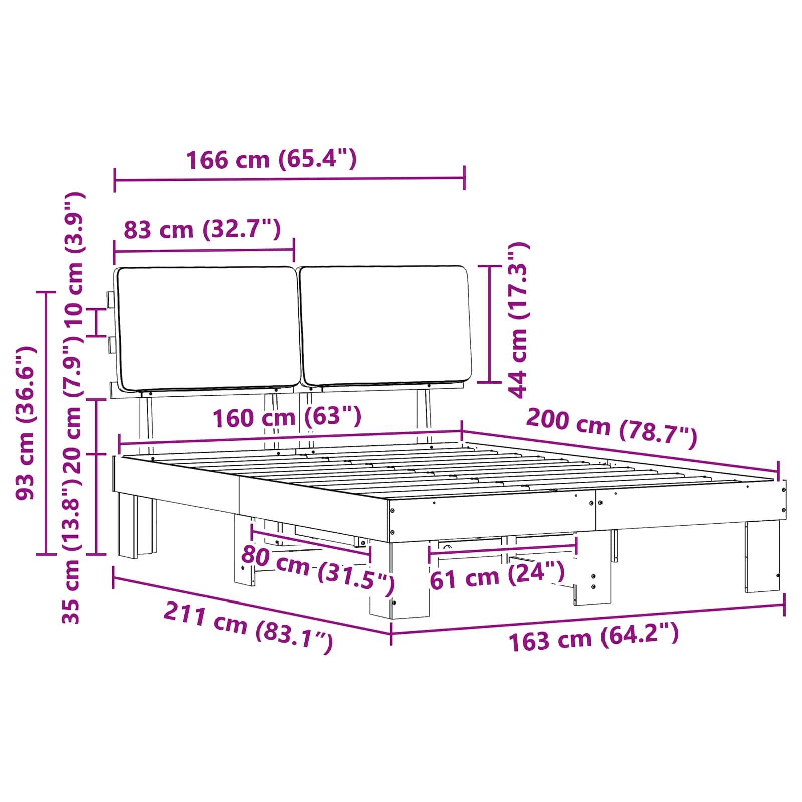 Voodiraam Pehme Peatoega peaga Tumehall 160 x 200 cm Tahke mänd - Image 11
