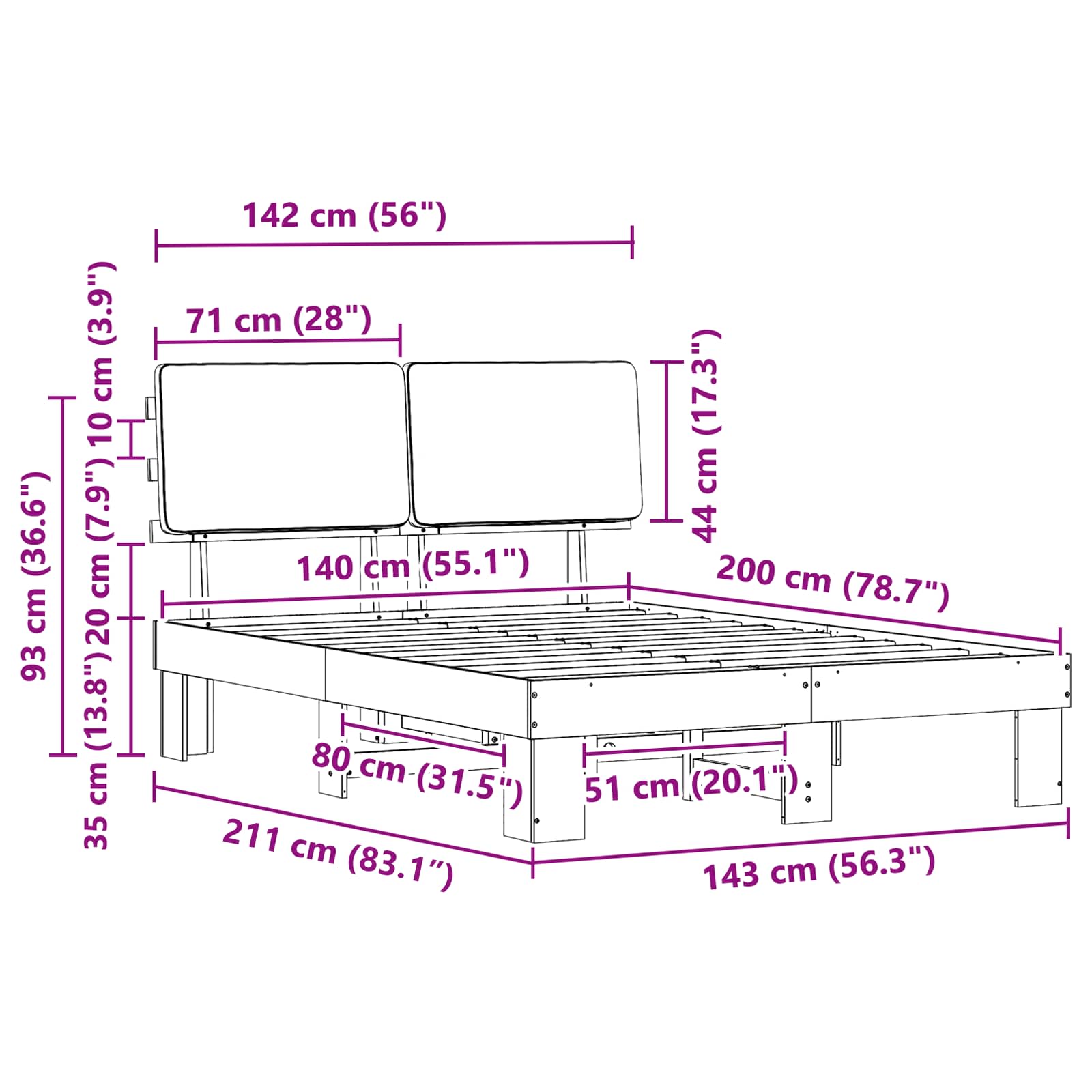 Voodiraam Pehme Peatoega peaga Helehall 140 x 200 cm Tahke mänd - Image 11