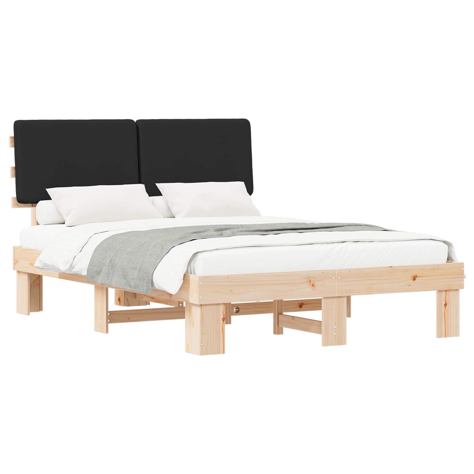 vidaXL Bedframe met Gevoerd Hoofdgedeelte Zwart 140 x 190 cm, foto 3