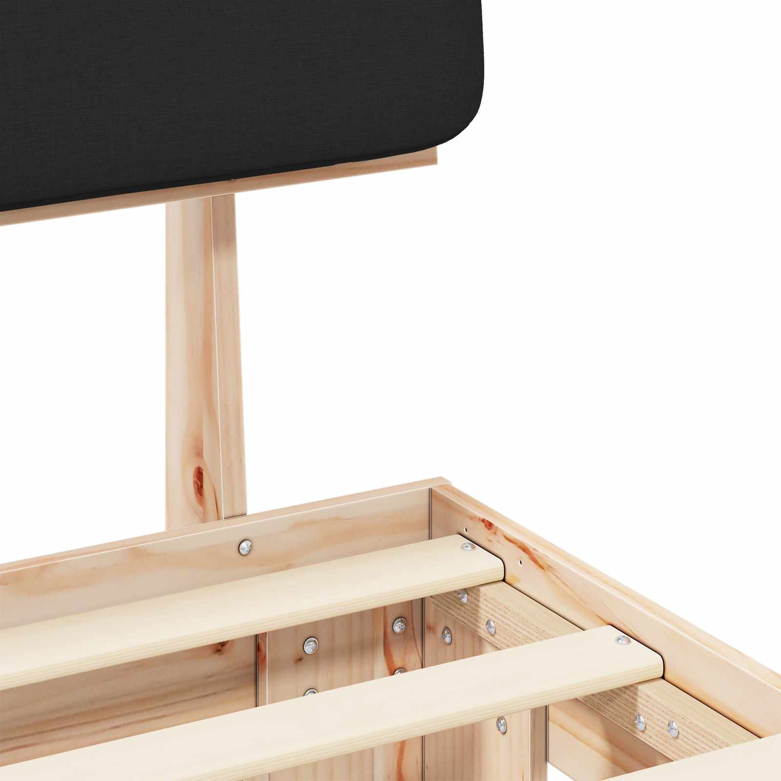 Voodiraam Pehme Peatoega peaga Must 100 x 200 cm Tahke mänd - Image 8