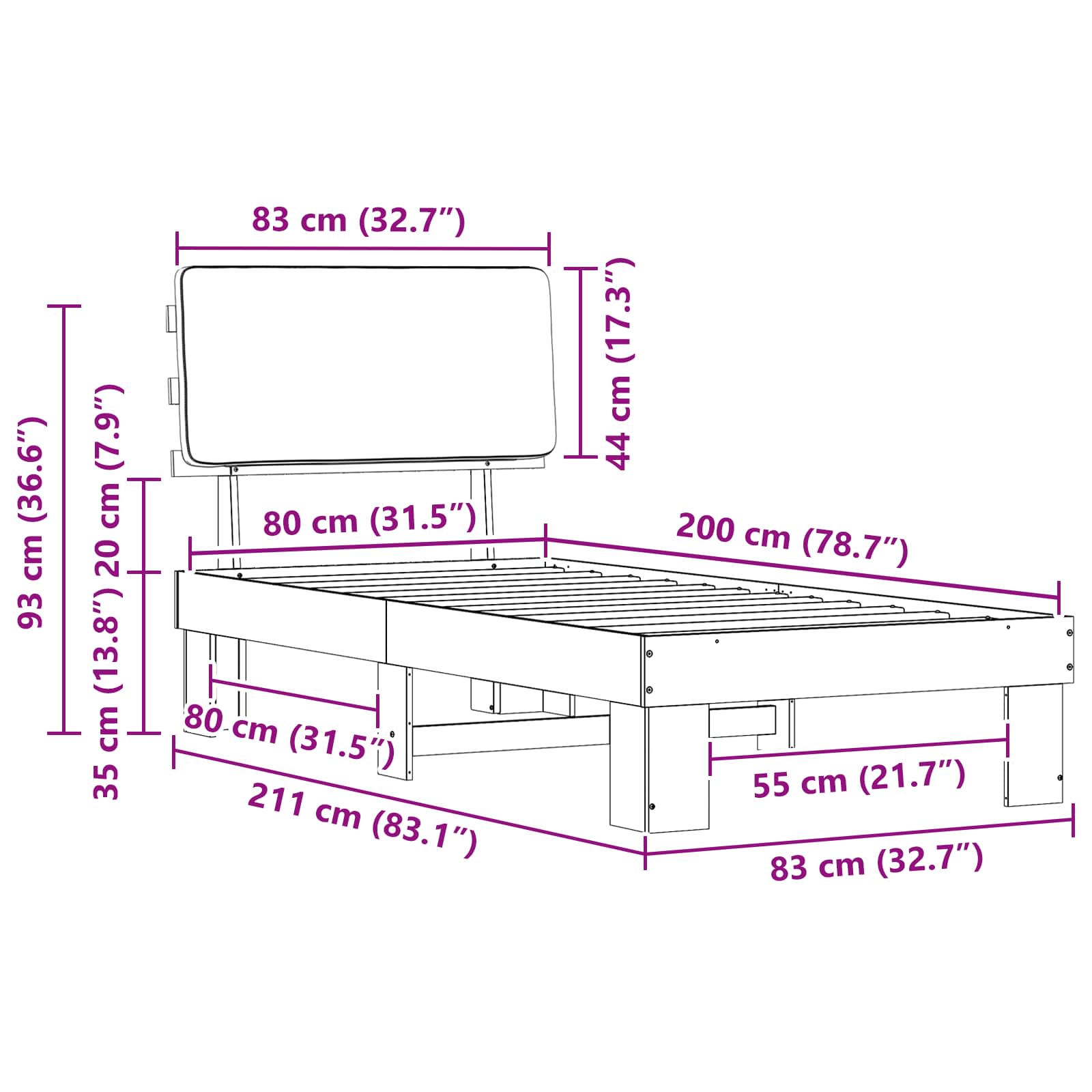 Voodiraam Pehme Peatoega peaga Helehall 80 x 200 cm Tahke mänd - Image 11