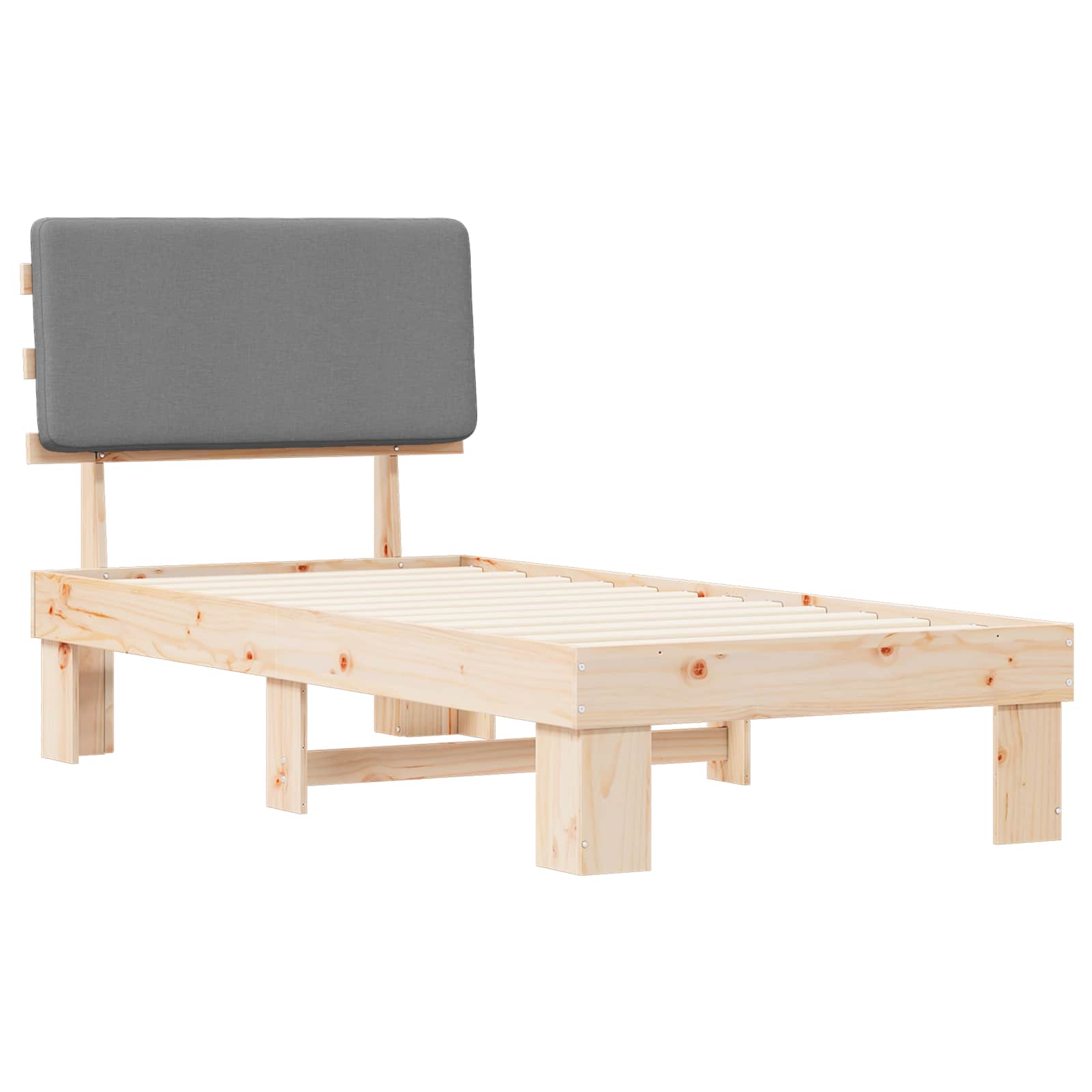 Voodiraam Pehme Peatoega peaga Helehall 90 x 190 cm Tahke mänd - Image 4