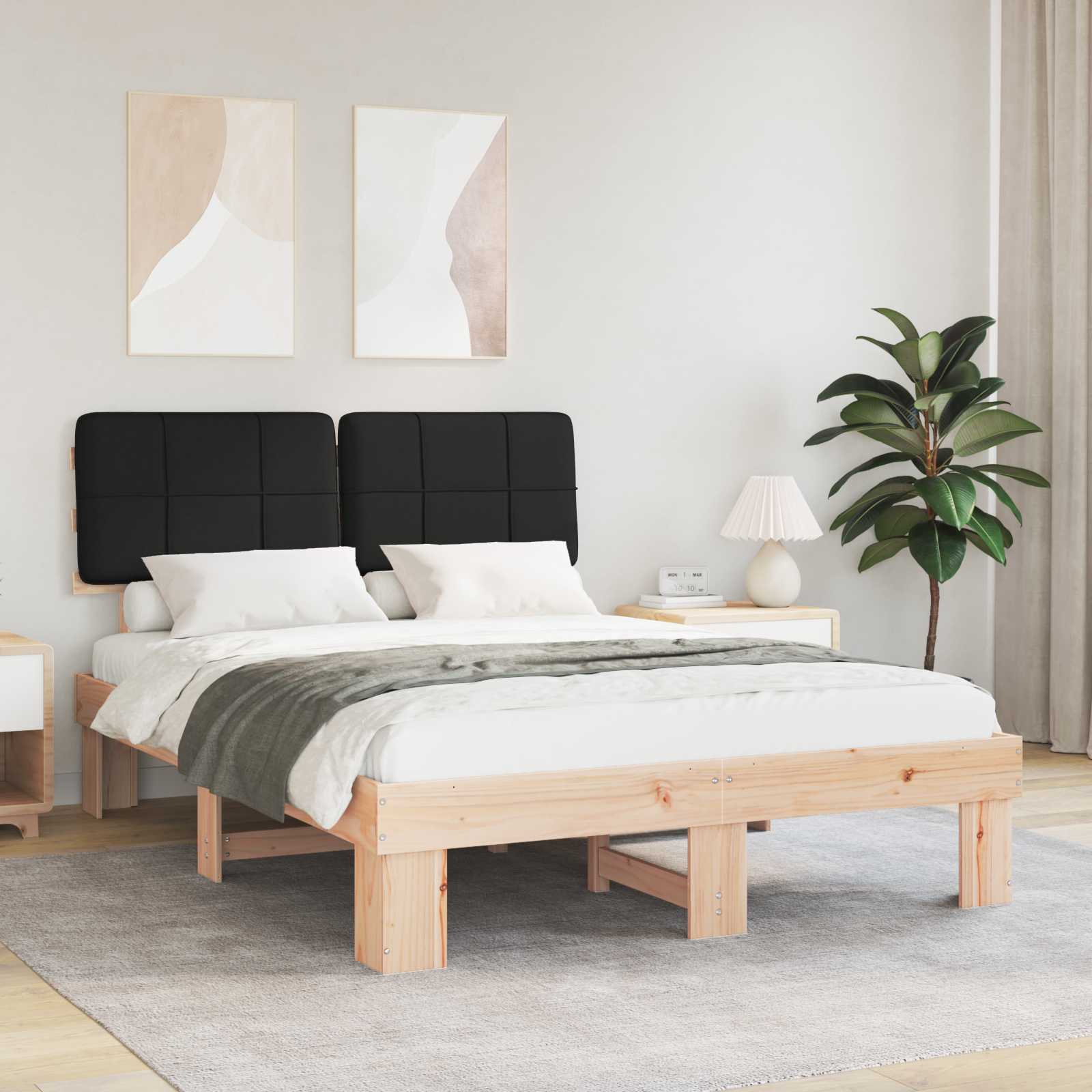 vidaXL Cadru de pat cu tăblie tapițată cu headboard Negru 140 x 200 cm