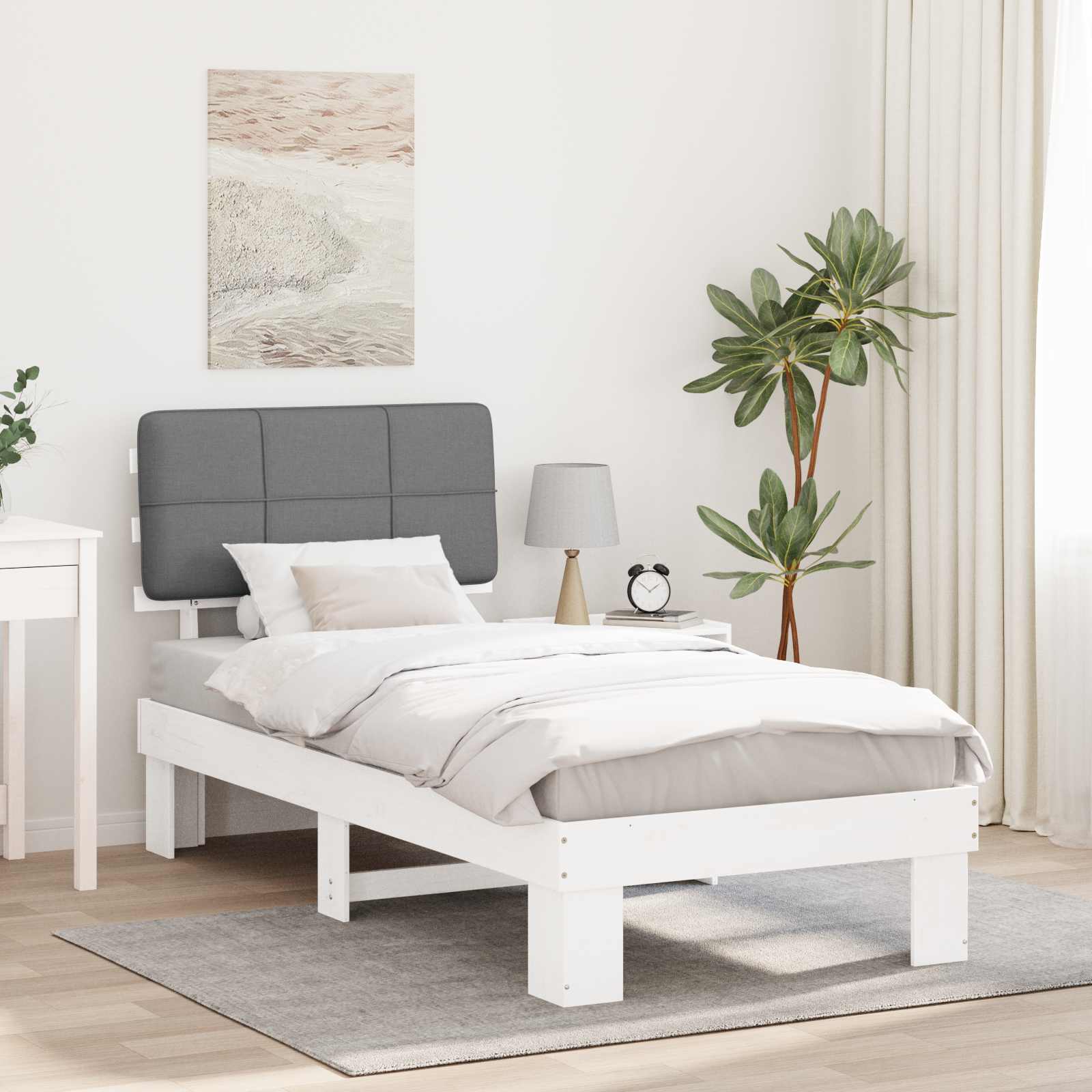 vidaXL Bettgestell mit gepolstertem Kopfteil Hellgrau 90 x 200 cm