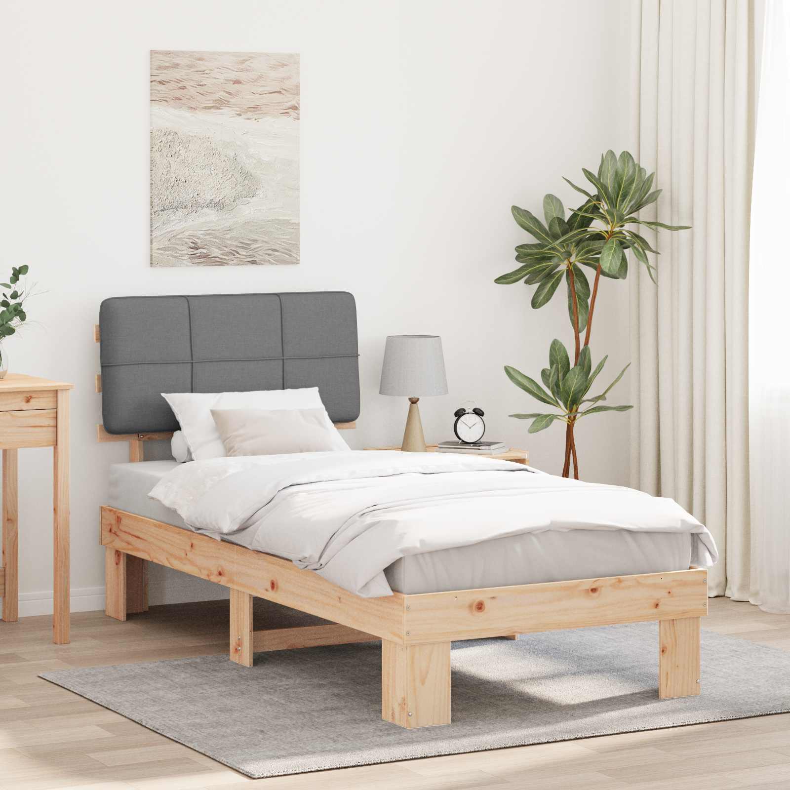 vidaXL Cadru de pat cu tăblie tapițată Gri deschis 90 x 190 cm