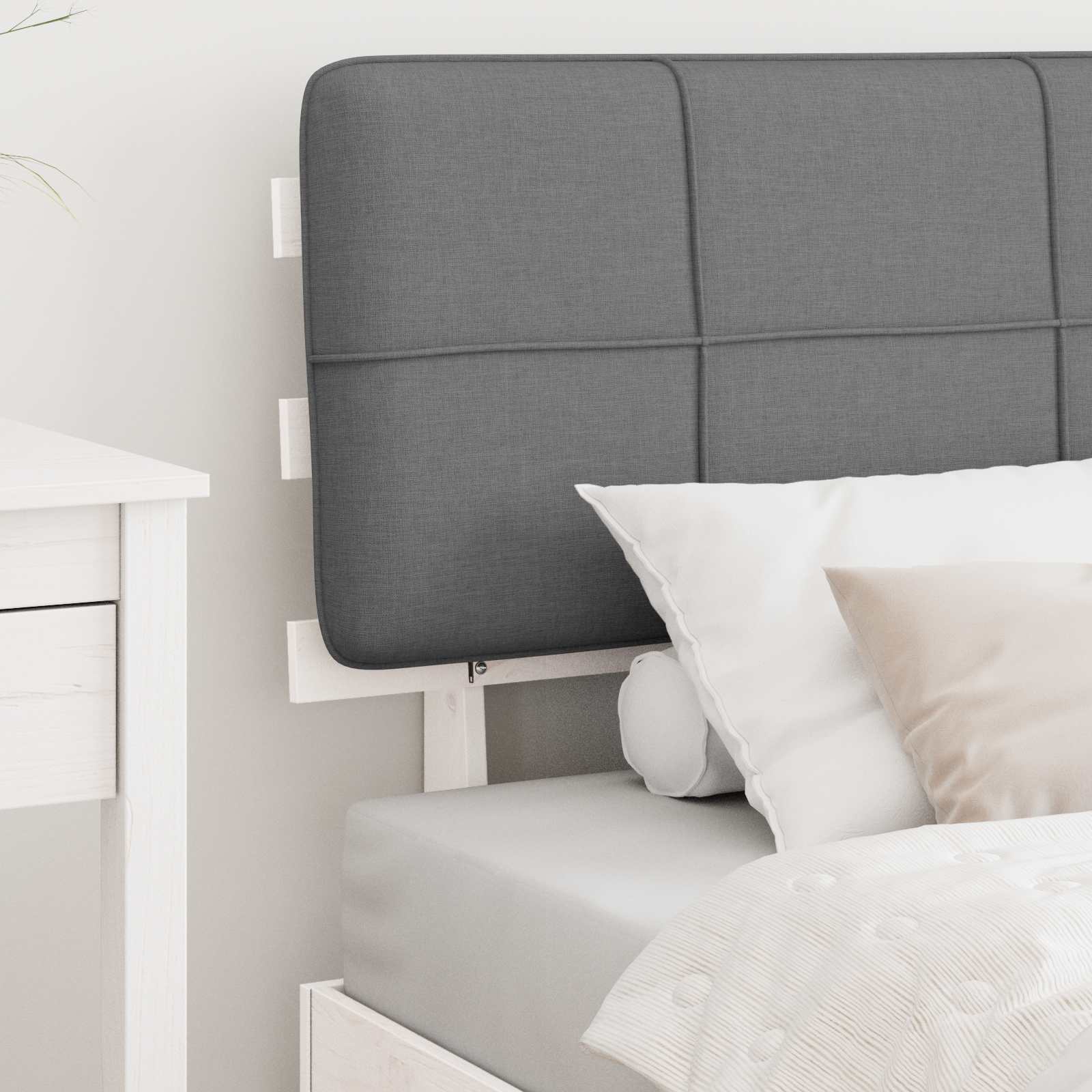 vidaXL Bedframe met Gevoerd Hoofdgedeelte Wit en lichtgrijs, foto 2