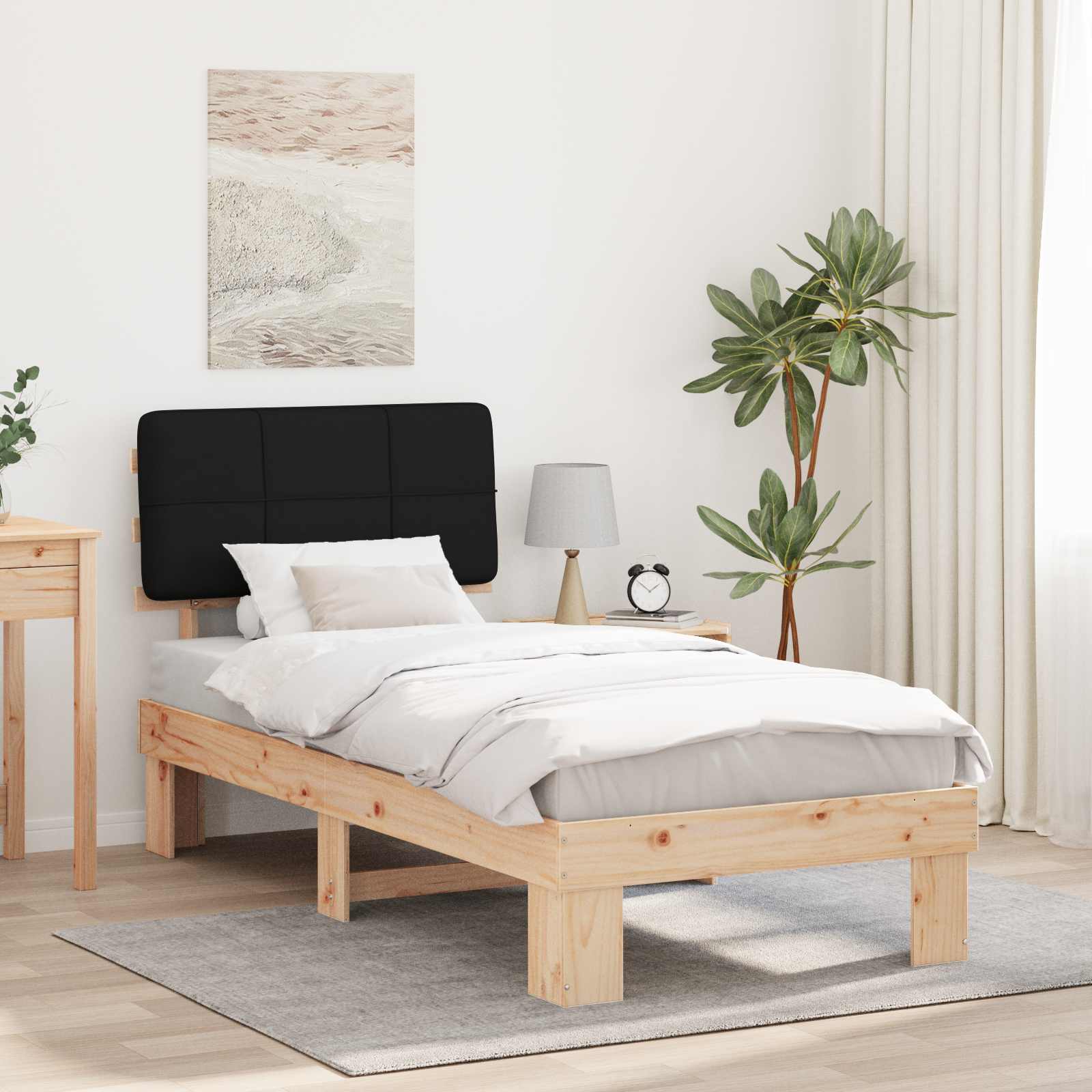 vidaXL Cadru de pat cu tăblie tapițată cu headboard Negru 75 x 190 cm