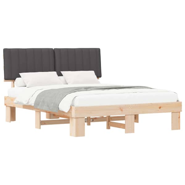 vidaXL Voodiraam Pehme Peatoega peaga Tumehall 160 x 200 cm Tahke m&auml;nd